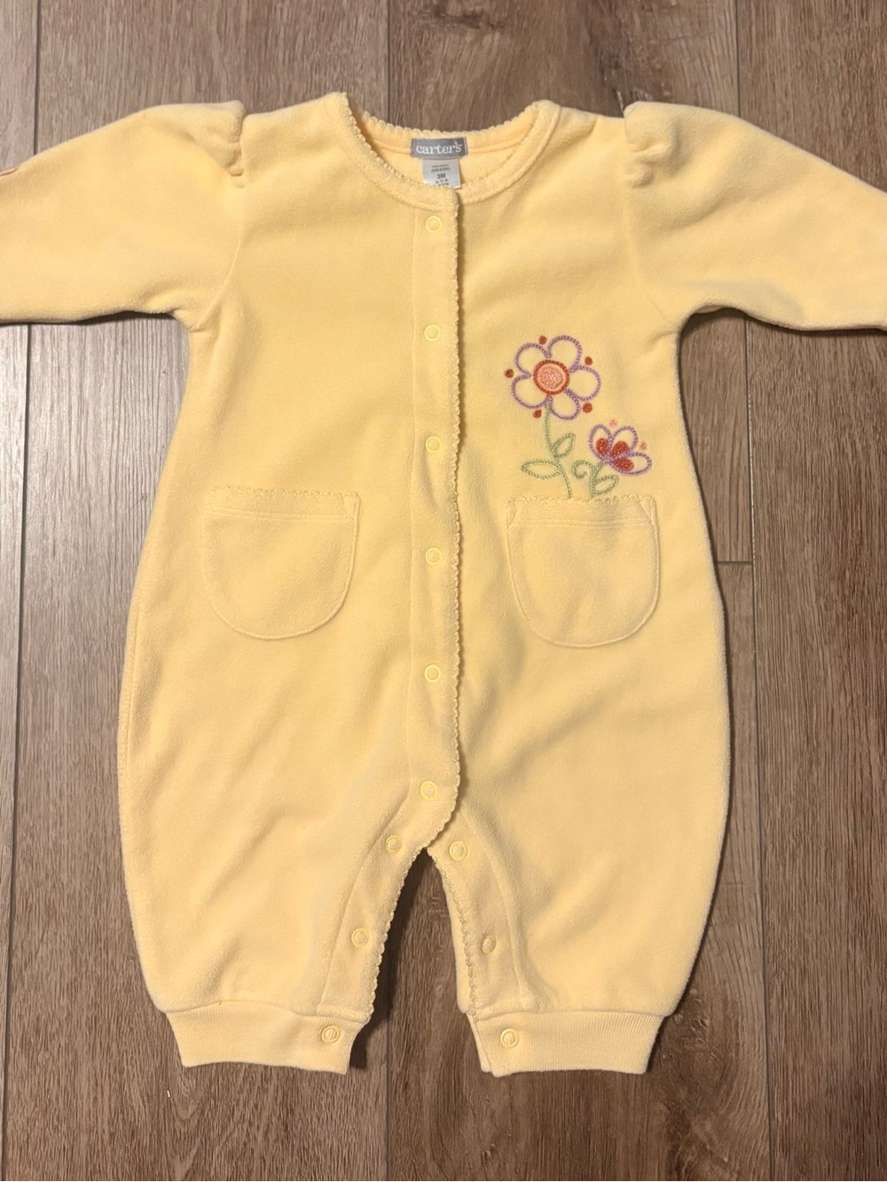 Carter's Soft Yellow Fleece Floral Footed One-Piece